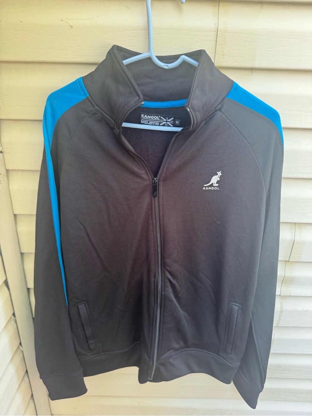 Kangol Men’s Black Bomber Jacket with Blue Shoulder Stripes